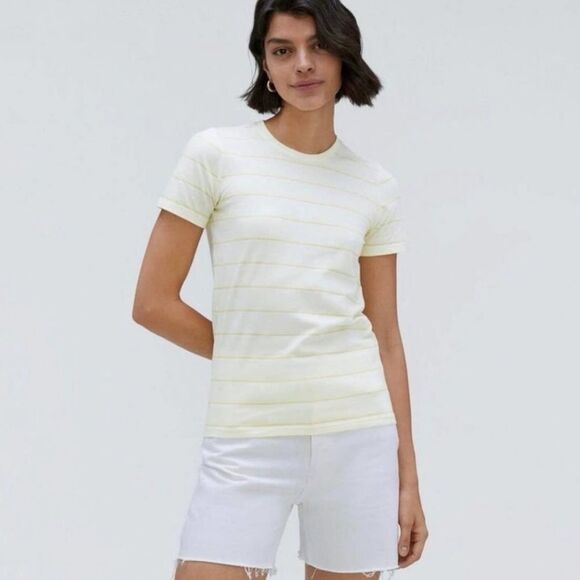 Everlane The Organic Cotton Crew Tee T-shirt Yellow Stripe Size Small NWT - Picture 1 of 3